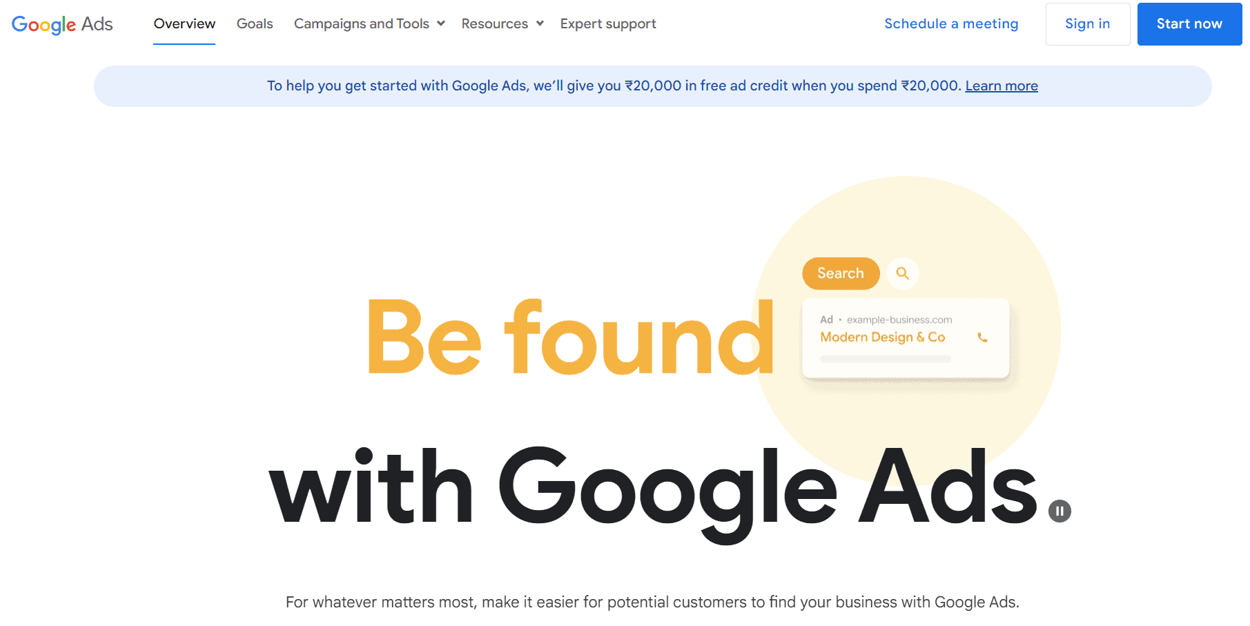 Image showing page for Creating an account in Google Ads